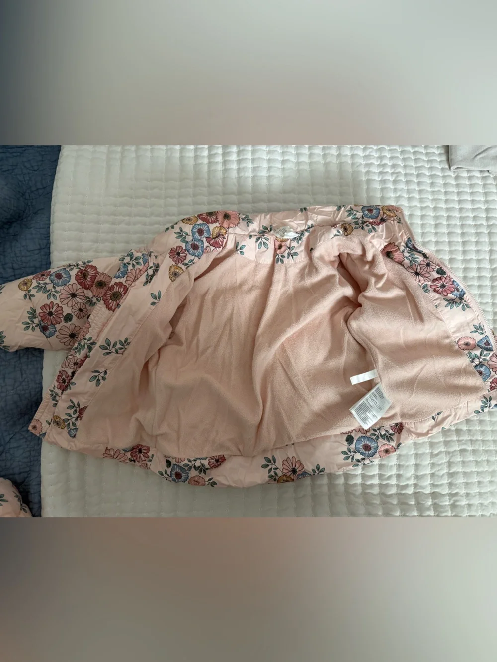 H&M Light Pink Floral Puffer Jacket with Hood